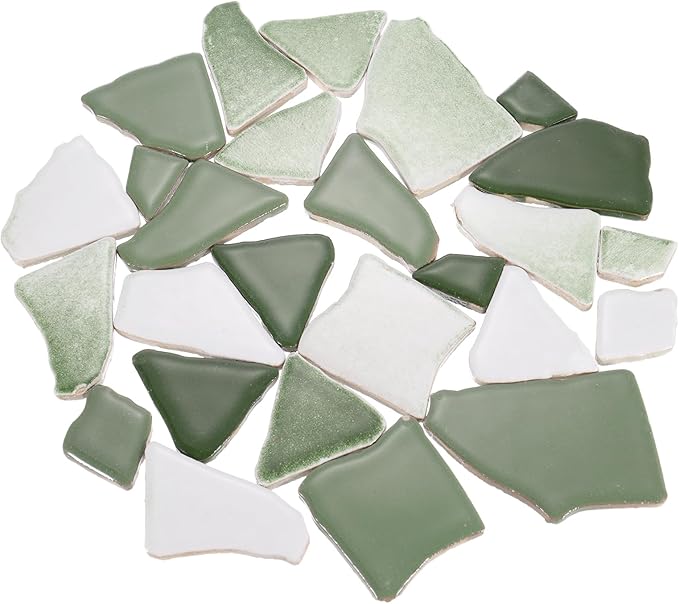 uxcell 500g/1.1LB Irregular Ceramics Mosaic Tiles, 3.2-8.5 cm Bulk Stained Ceramic Mosaic Pieces Stones Mosaic Kits for DIY Art Craft Projects Home Decor, Mixed Green