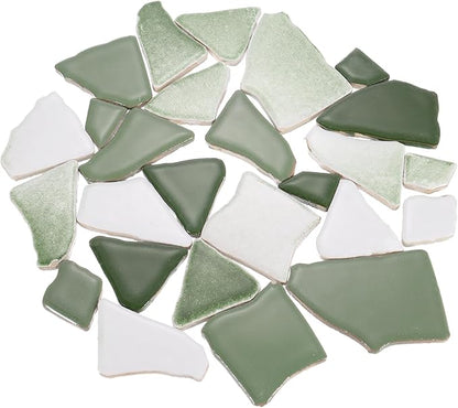 uxcell 500g/1.1LB Irregular Ceramics Mosaic Tiles, 3.2-8.5 cm Bulk Stained Ceramic Mosaic Pieces Stones Mosaic Kits for DIY Art Craft Projects Home Decor, Mixed Green