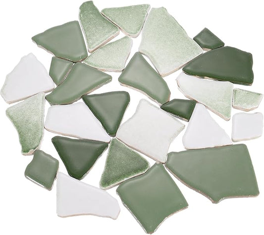 uxcell 500g/1.1LB Irregular Ceramics Mosaic Tiles, 3.2-8.5 cm Bulk Stained Ceramic Mosaic Pieces Stones Mosaic Kits for DIY Art Craft Projects Home Decor, Mixed Green