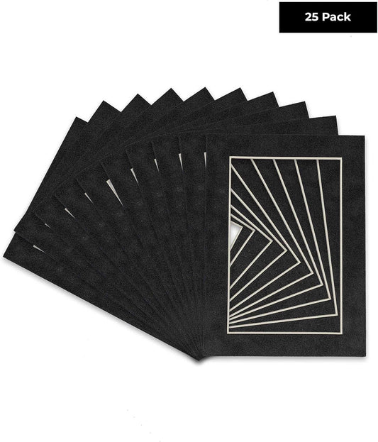 Pack of 25 Acid Free 11x14 Mats Bevel Cut for 8.5x11 Photos - Dark Grey Suede Precut Matboards With Backing Boards and Clear Photo Mat Bags For Pictures, Photos, Framing - 4-ply Thickness