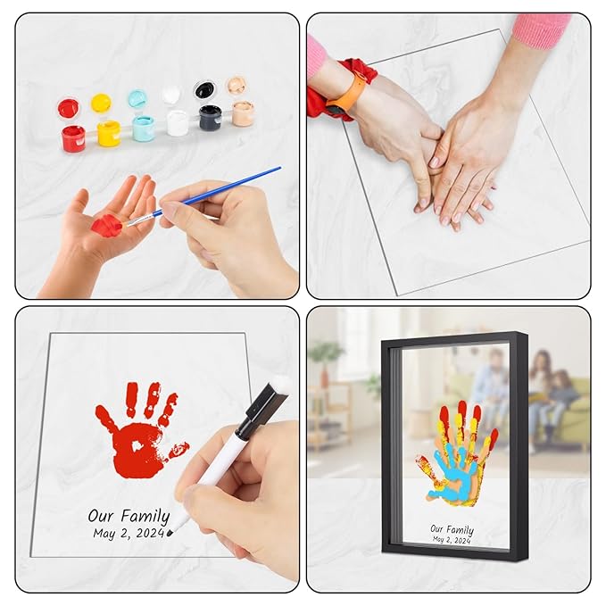 Family Handprint Kit, DIY Baby Hand Print Kit-Father's Day Gift - New Parent Gifts Ideas Hand and 4 Sheets Footprint Keepsake with Baby-Safe Paint(Black)