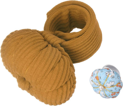 HARFINGTON Wrist Pin Cushions, Sewing Needle Pin Cushion Adjustable Strap with Elastic Strap Finger Ring Pincushions Fit All Wrist Sizes for Sewing Quilting Needlework DIY Crafts, Brown/Blue