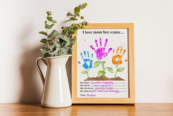 Handprint Floral Flower Bouquet Handprint Craft DIY for Mothers Day Card, Unique Gifts for Mom from Daughter or Son for Mother's Day Birthday Christmas, Gift for Grandma (Mother)