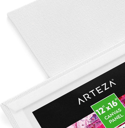 ARTEZA Canvas Boards for Painting, 12 x 16 Inches, Pack of 14, Blank White Canvas Panels for Acrylic, Oil and Gouache Painting