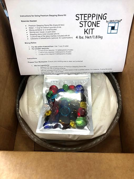 Stepping Stone Kit - Makes a Personalized 8-Inch Stepping Stone, 4 lbs. White Concrete Mixture, Assorted Glass Gems, and 8 inch Mold