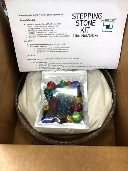 Stepping Stone Kit - Makes a Personalized 8-Inch Stepping Stone, 4 lbs. White Concrete Mixture, Assorted Glass Gems, and 8 inch Mold