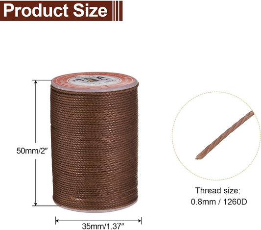 uxcell Round Leather Sewing Waxed Thread, 55m / 60 Yards Polyester Wax String, 0.80mm Wax Stitching Cord for Leather Crafts, Bookbinding, Bracelets Braided, Dark Brown, 2pcs