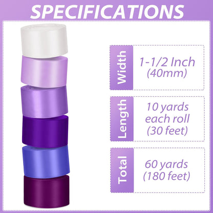 1-1/2 Inch Purple Satin Ribbons for Crafts, 6 Rolls Single-Faced Purple Assorted Ribbons for Gift Wrapping Flower Bouquet Wedding Invitations Bridal Shower Hair Bows Garland Party Decor - Crafty Corner