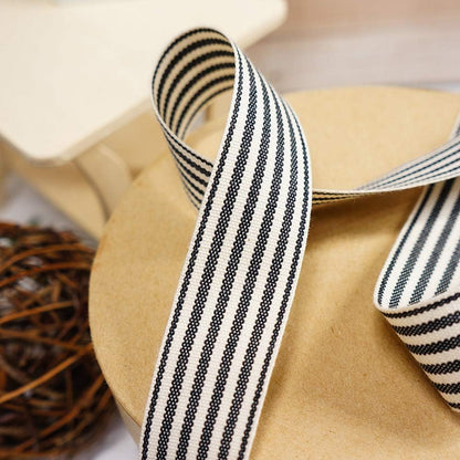 CT CRAFT LLC Ivory Cotton Black Stripes Ribbon 1" x 10 Yards for Home Décor Gift Present Wrapping DIY Crafts Birthday Wedding Bouquet Christmas - Crafty Corner
