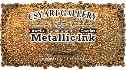 CSY Art Gallery Fast Drying Acrylic Metallic Finish Ink-Liquid Gold Leaf Paint-Calligraphy Inks for Metal, Wood, Plastic, Canvas (Moab Gold)