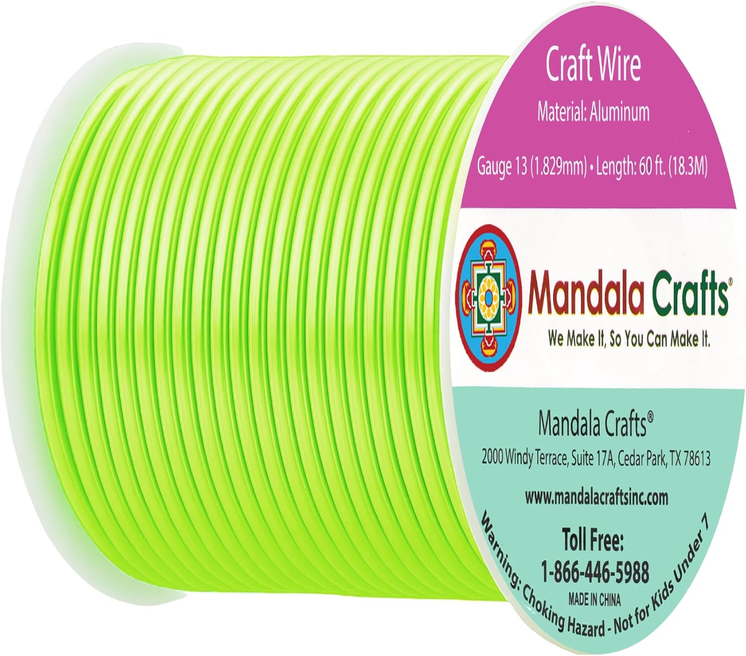 Mandala Crafts 13 Gauge Anodized Aluminum Craft Wire for Jewelry Making - 60 FT Colored Flexible Light Green Wire - Bendable for Bonsai Armature Crafting Sculpting - Crafty Corner