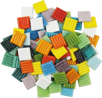 Mosaic Tiles, Glass Mosaic Pieces, 2x2cm Wavy Square Sparkling Tiles, Mosaic Kits, Glass Mosaic Tiles for Crafts DIY Art, Frames, Vases Filler, Home Decor, 410g/14.5oz (Mixed Color)