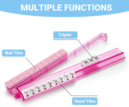 Mahjong Racks with Pushers 4PCS Set Majiang Tile Holder Acrylic Mahjong Racks Accessories and Gifts-Pink