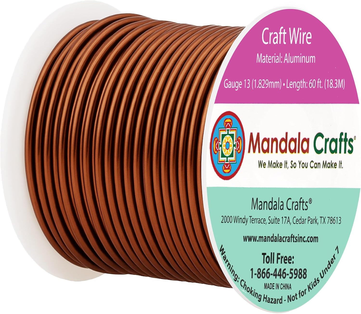 Mandala Crafts 13 Gauge Anodized Aluminum Craft Wire for Jewelry Making - 60 FT Colored Flexible Brown Wire - Bendable for Bonsai Armature Crafting Sculpting - Crafty Corner
