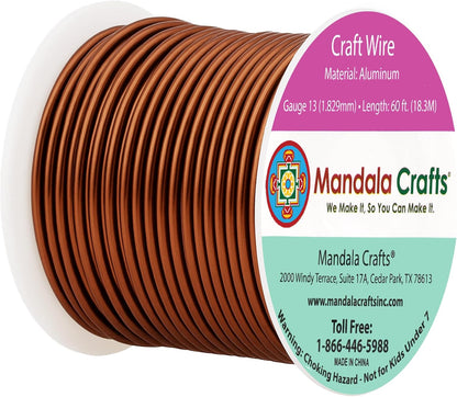 Mandala Crafts 13 Gauge Anodized Aluminum Craft Wire for Jewelry Making - 60 FT Colored Flexible Brown Wire - Bendable for Bonsai Armature Crafting Sculpting - Crafty Corner