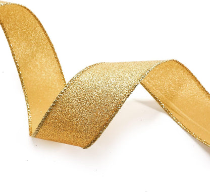 CT CRAFT LLC Glitter Wired Ribbon 1.5" x 10 Yards Yellow Gold for Christmas Home Decor Bow Gift Wrapping DIY Crafts Wreath - Crafty Corner