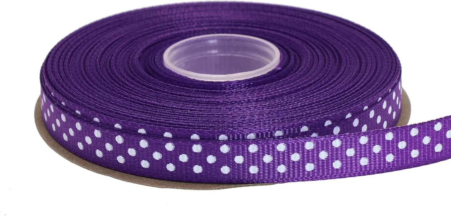Polka Dot Grosgrain Ribbon 25 Yard Each Roll 100% Polyester (3/8", Purple) - Crafty Corner
