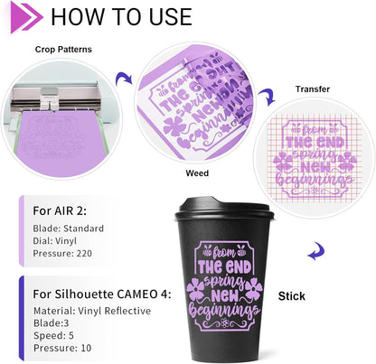 GIRAFVINYL Purple Permanent Vinyl - 12”x12” 7 Pack Adhesive Purple Vinyl for DIY Helloween Decorations, Signs, Tumblers, Easy to Weed & Water-Proof