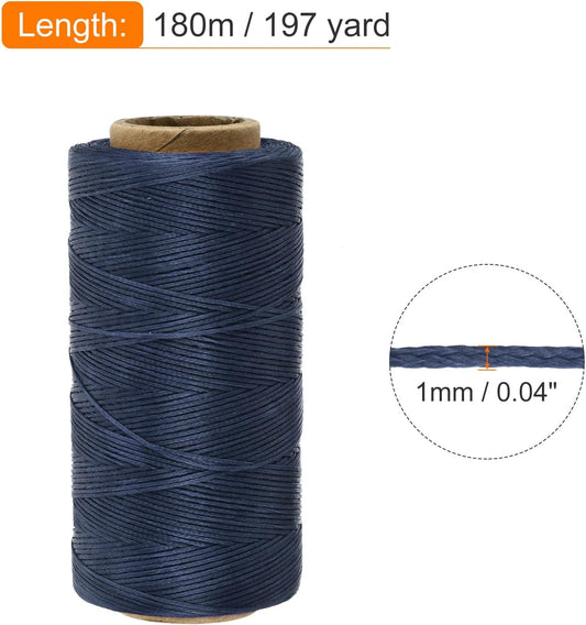 MECCANIXITY Waxed Thread,197 Yard 1mm 210D Flat Wax Thread Polyester Waxed String for Leather Sewing Hand Weaving Book Binding Home Decoration,Deep Blue