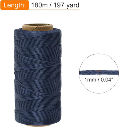 MECCANIXITY Waxed Thread,197 Yard 1mm 210D Flat Wax Thread Polyester Waxed String for Leather Sewing Hand Weaving Book Binding Home Decoration,Deep Blue