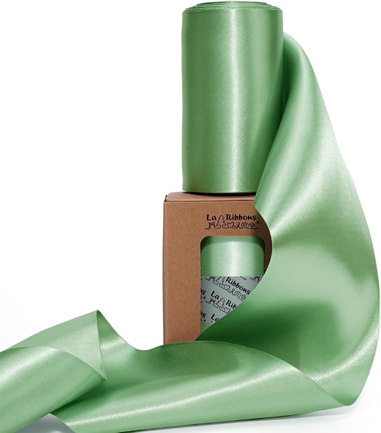 LaRibbons Sage Green Satin Ribbon 4 Inch 10 Yards Double Faced Luxury Light Green Silk Ribbon for Gift Wrapping Flower Bouquets Bow Christmas Wedding Party Decoration - Crafty Corner
