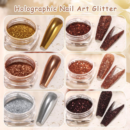 Chrome Nail Powder Metallic Mirror Effect Pigment Dust, Champagne Golden Ultra Fine Holographic Glitter Powder Reflective Pigment for DIY Gel Polish Nail Art, Resin Craft