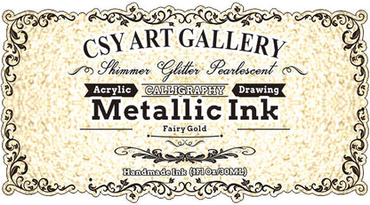 CSY Art Gallery Metallic Acrylic Paint Set-1-oz (30 ml) -Liquid Inks-Golden Permanent Calligraphy Ink for Artists,Canvas, Rocks,Wood, Fabric,Ceramic(Fairy Gold)