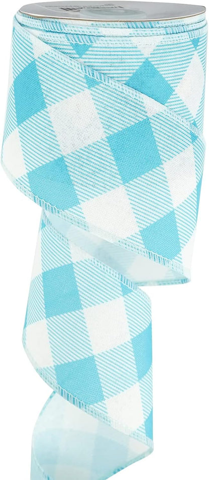 MEEDEE Blue and White Check Ribbon Christmas Wired Ribbon Blue White Burlap Ribbon 2.5 Inch X 10 Yards for Crafts Christmas Tree Decoration Birthday Decor Bows Making Flower Wreath Gift Wrapping - Crafty Corner