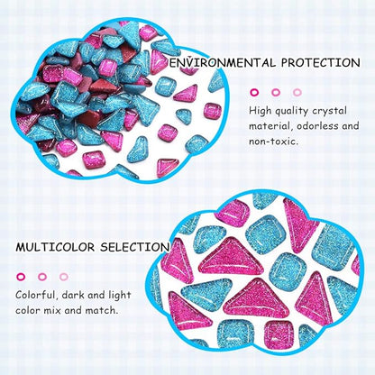 Swpeet 1 Pound Mixed Colors Shine Crystal Series Mosaic Tiles Assortment Kit, Square and Triangle Genuine Mosaic Tiles Glitter Crystal Mosaic Perfect for Home Decoration Crafts