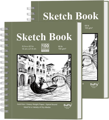 SuFly Small Sketch Book 5.5"x8.5", 2-Pack Mini Sketchbook, Spiral Bound Sketchbook Hardcover with 200 Sheets of 68lb/100gsm Mini Drawing Pad Paper, Small Sketch Pads for Drawing for Adults & Kids. - Crafty Corner