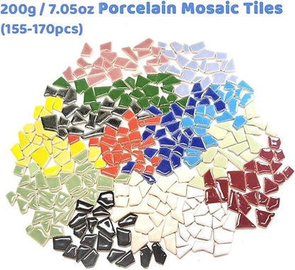 Mosaic Tiles 200g/7.05oz(Approx. 155-170pcs) Porcelain Mosaic Tiles 1-2.5cm 0.4mm Thickness Ceramic Mosaic Stones DIY Mosaic Craft Material(Light Coffee)