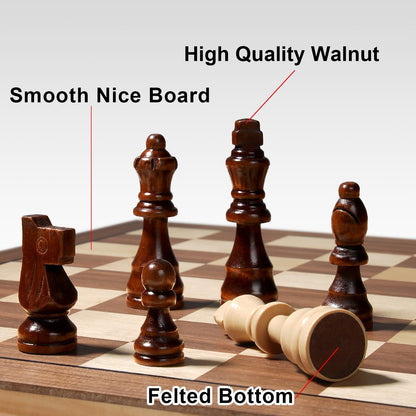 17 Inch Large Chess Set for Adults & Kids, Foldable Wooden Chess Board for Kids, Portable Magnetic Chessboard Game for Adults