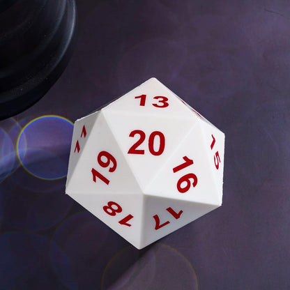 Large D20 Foam DND Dice, 80mm Spindown D&D RPG 20 Sided Dice with Drawstring Bag for Role Playing Games （White ）
