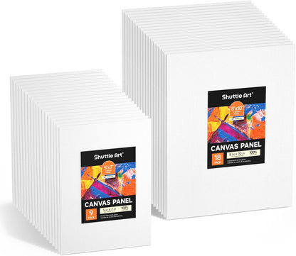 Shuttle Art Painting Canvas Panels, 36 Pack, 5x7, 8x10in (18 of Each), 100% Cotton, Primed White Canvas Boards for Painting, Blank Canvases for Kids, Adults & Artists for Acrylic and Oil Painting