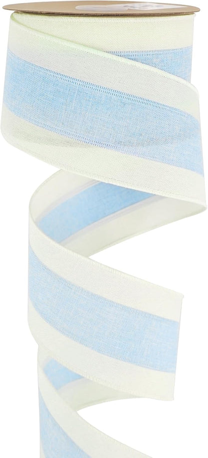MEEDEE Blue and White Stripe Ribbon Wired Ribbon 2.5 Inch Light Blue Burlap Ribbon with Ivory Stripe Edge Wreath Supplies, Baby Shower Decorations, Crafts Bow Making (10 Yards) - Crafty Corner