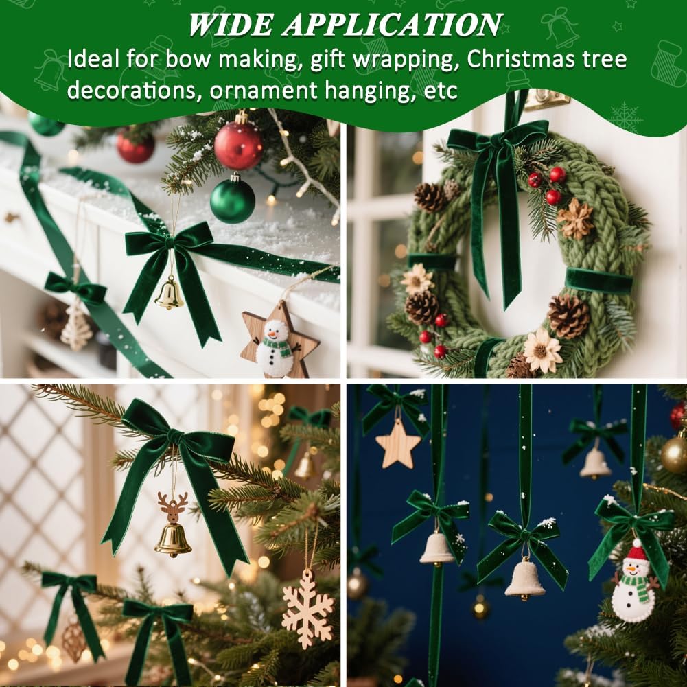 Dark Green Velvet Ribbon, 0.39 Inch x 20 Yards Single Faced Green Ribbon for Gift Wrapping, Bow Making, Christmas Tree Decorations, Wreath Making and DIY Crafts (10 Yards Each Roll) - Crafty Corner