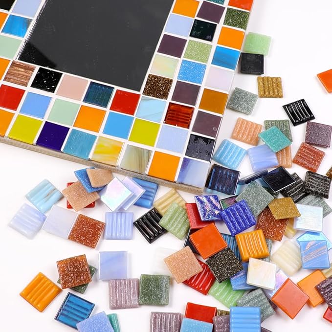 2cm (3/4") Square Vitreous Glass Mosaic Tiles for Crafts Bulk, 1 LB Colorful Mix Quartz Glass Tiles for DIY Art Crafts Kit Adult Kids and Home Deco (Black,White & Grey)