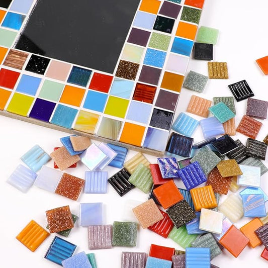 2cm (3/4") Square Vitreous Glass Mosaic Tiles for Crafts Bulk, 1 LB Colorful Mix Quartz Glass Tiles for DIY Art Crafts Kit Adult Kids and Home Deco (Green Mix)
