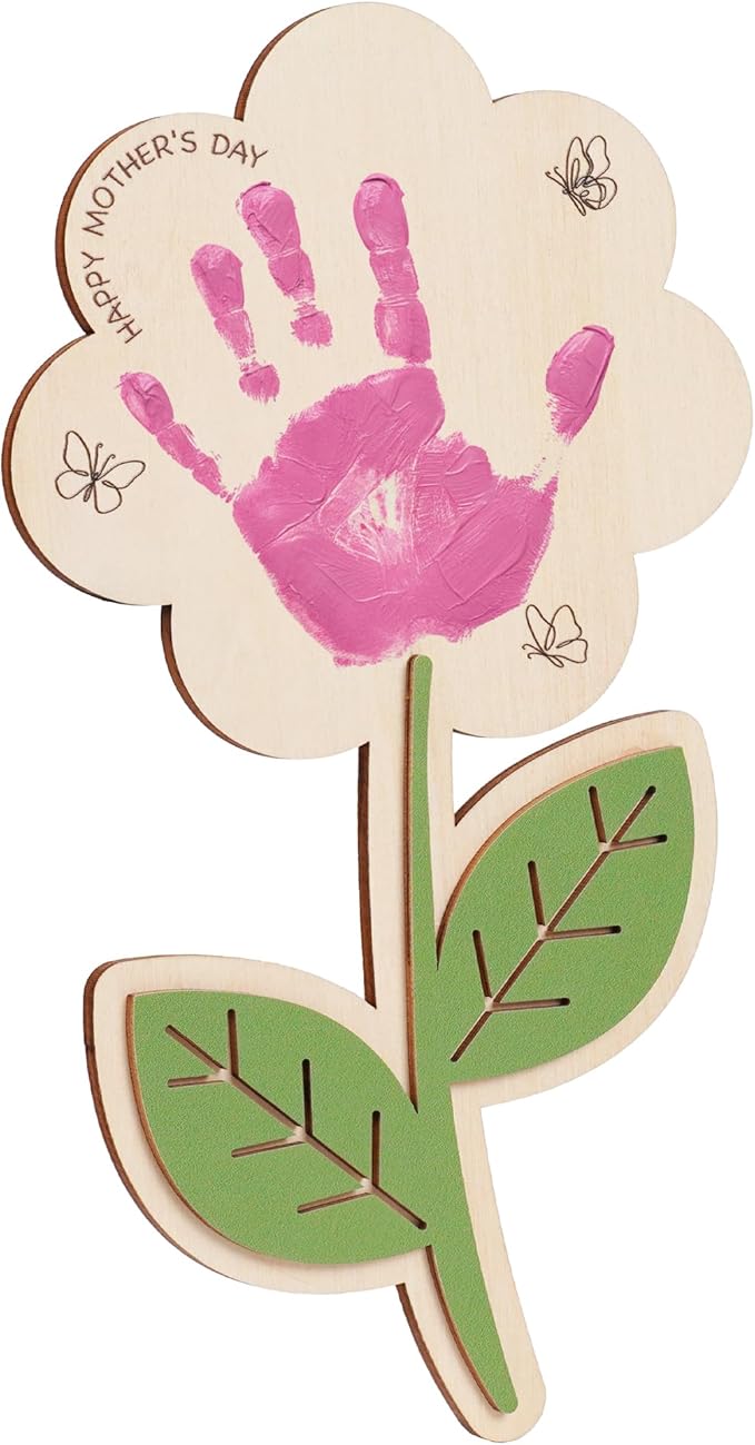 HYPERI DIY Mothers Day Crafts for Kids Handprint Art, Handprints Wooden Rose Flower Bouquet, Mothers Day Gifts for Mom from Kids, for Grandma from Grandkids, Mothers Day Keepsake Craft