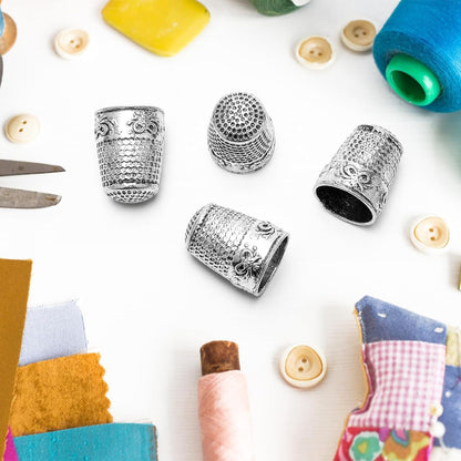 4Pack Thimbles for Hand Sewing, Sewing Thimble Hand-Working Sewing Thimble Finger Protector (Silver)