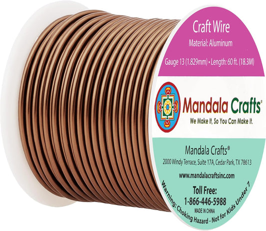 Mandala Crafts 13 Gauge Anodized Aluminum Craft Wire for Jewelry Making - 60 FT Colored Flexible Light Brown Wire - Bendable for Bonsai Armature Crafting Sculpting - Crafty Corner