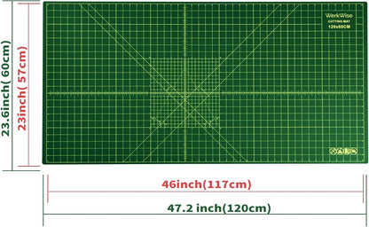 Large 23" x 47" Self Healing Sewing Mat, WerkWise Rotary Cutting Board, Double Sided 5-Ply 23x47 Inch Mat for Quilting, Sewing, Fabric, & Crafts, Designed for Use with Rotary Cutters (Green & Black)