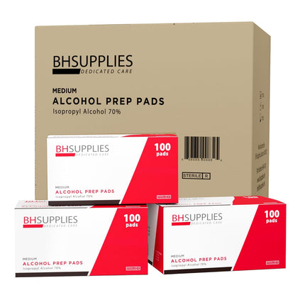 Bulk Case: 100 pcs/Box - 54 Boxes - BH Supplies Alcohol Prep Pads - 70% Isopropyl (Total 5400 pcs)