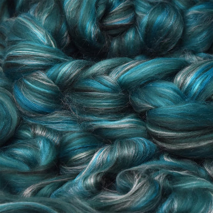Merino Silk Luxe Tonal Designer Blend. Superfine Merino, Mulberry Silk, Tussah Silk. Top Roving for Spinning or Felting. Meadow Mist 1oz