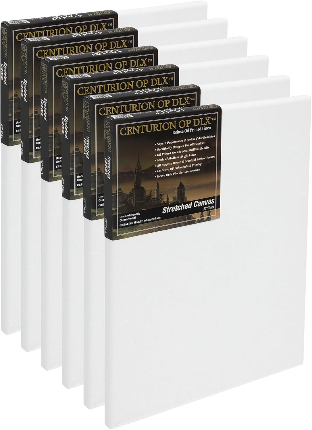 Centurion Deluxe Professional Oil Primed Linen Stretched Canvas, 11oz Linen, 9x12 - Box of 6, 0.67" Deep Canvases, Kiln-Dried Stretchers, Back Stapled, Premium Medium Weight Canvas for Oil Paintings