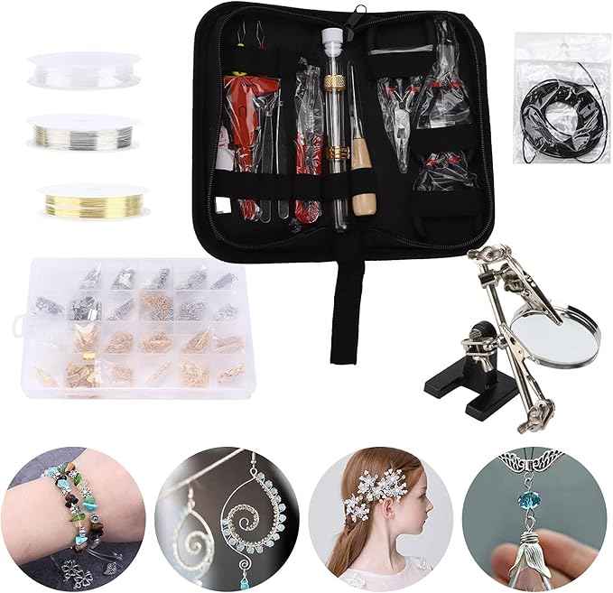 BOWUAI Jewelry Making Set with 3 Pliers, DIY Handicraft Accessories Kit, Open Ring Tool for Necklace Chain and Beaded Jewelry Repair, Includes Storage Bag and 200+ Pieces of Metal Finding