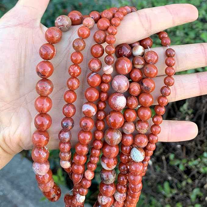 60pcs Adabele Natural Red River Jasper Healing Gemstone 6mm (0.24 inch) Round Loose Beads Gem Stone Spacer for Craft Jewelry Making GF15-6