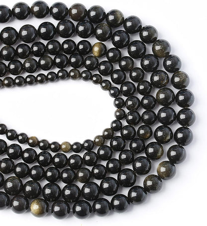 AAA Natural Gold Obsidian Gemstone Beads Energy Healing Power Stones Round Loose Beads for Jewelry Making, DIY Bracelet Necklace 6mm 60pcs