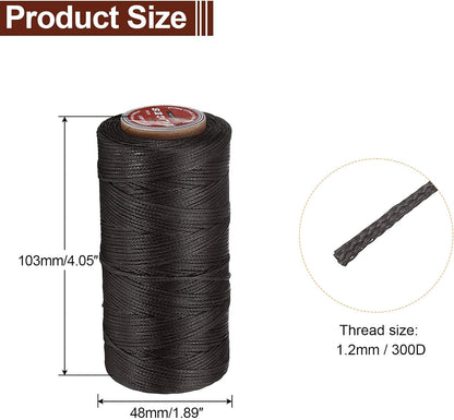 uxcell Flat Leather Sewing Waxed Thread, 140m / 153 Yards Polyester Wax String, 300D Wax Stitching Cord for Leather Crafts, Bookbinding, Bracelets Braided, Dark Brown