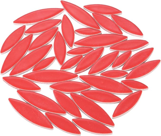 uxcell Ceramic Mosaic Tile, About 200g Teardrop Leaf Tile Mosaic Block for Handicrafts Artwork, Red